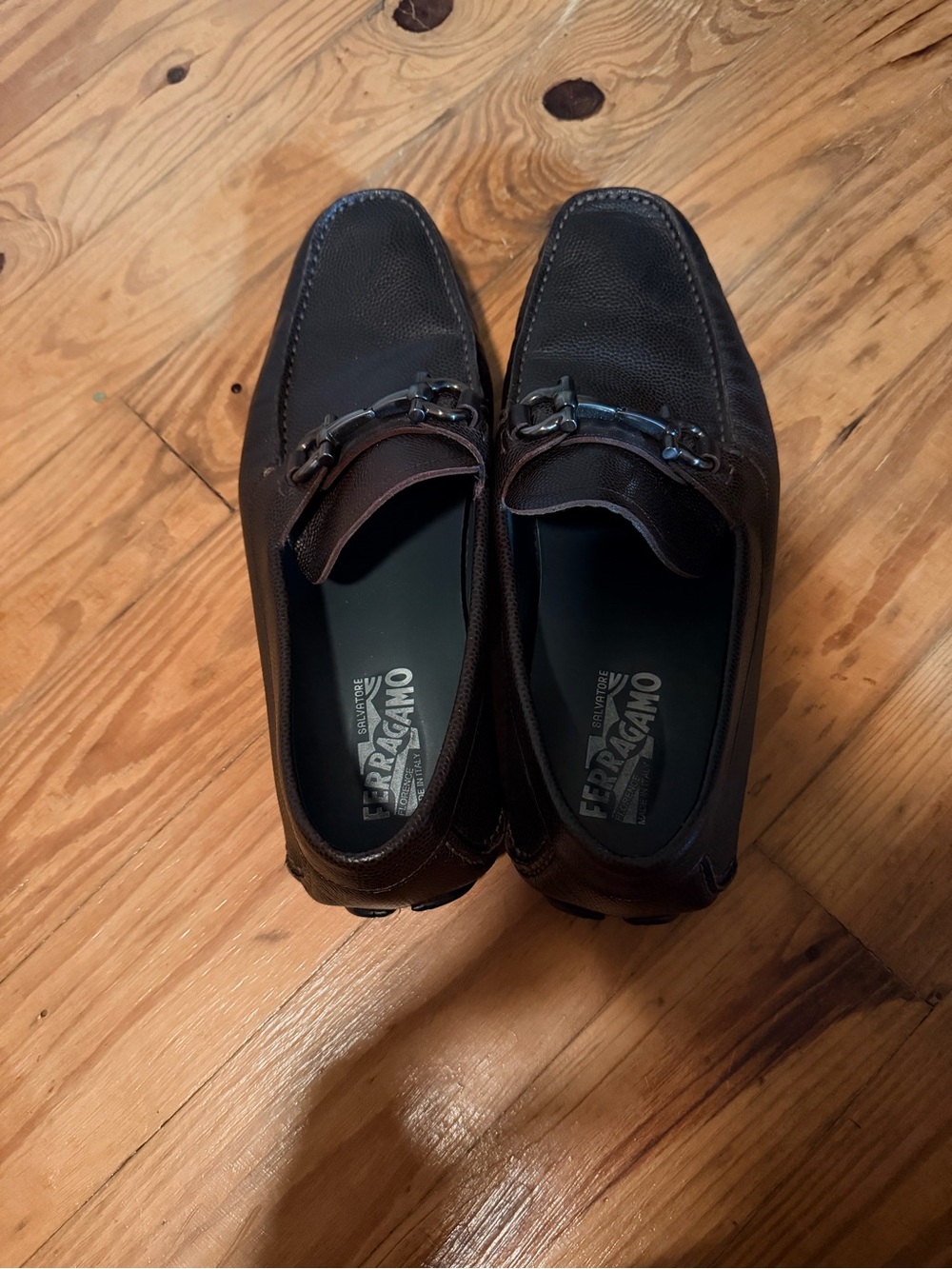 Salvatore Ferragamo Brown Gancini Leather Driver Loafers Men’s US 8.5 EE - Picture 2 of 4